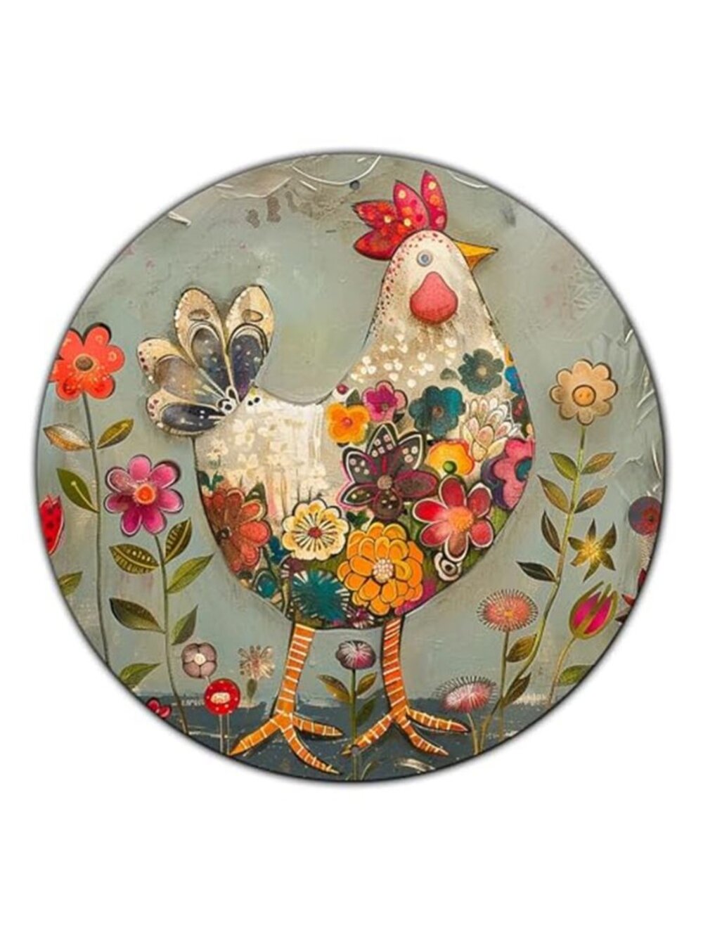 Vintage Chicken Flower Metal Sign
